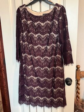 Jessica Howard Dark Plum Lace Shift Dress with Nude Lining